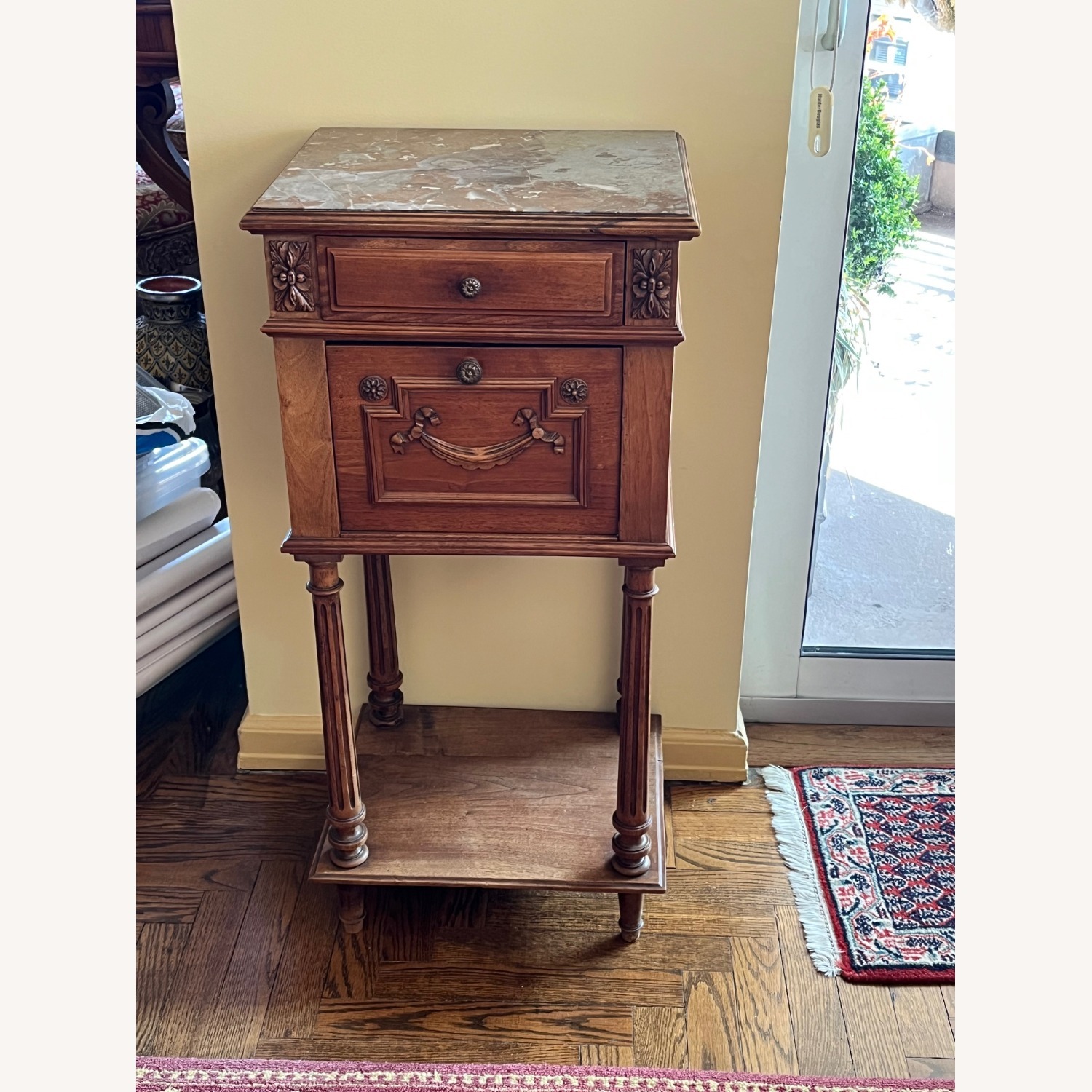 Marbletop Nightstand with Drawer and Pullout - image-1