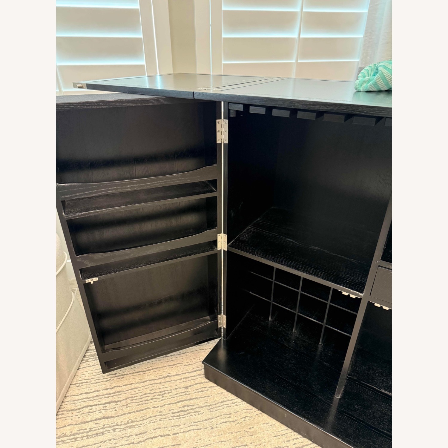 Crate & Barrel Black Steamer Bar Cabinet - image-9