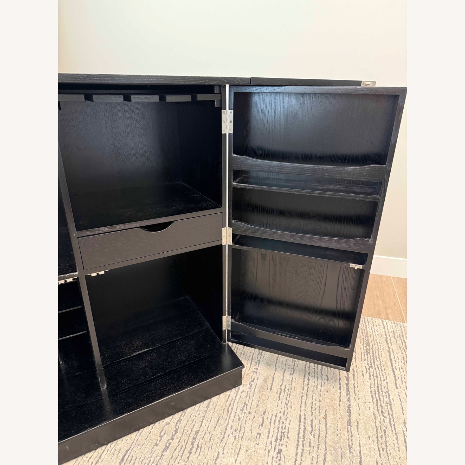 Crate & Barrel Black Steamer Bar Cabinet - image-7