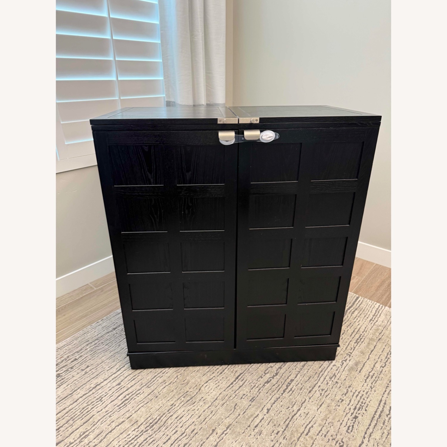 Crate & Barrel Black Steamer Bar Cabinet - image-3