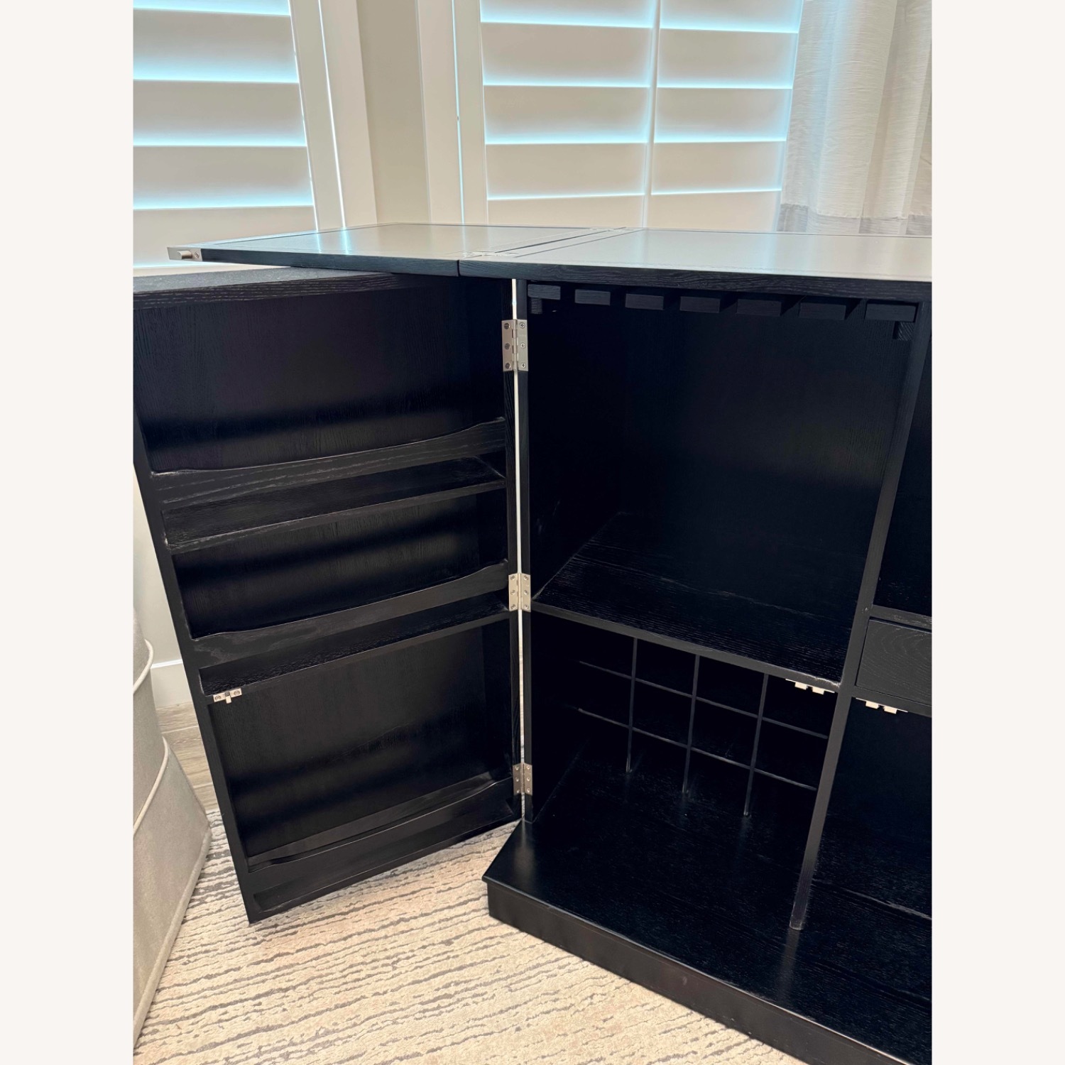 Crate & Barrel Black Steamer Bar Cabinet - image-5