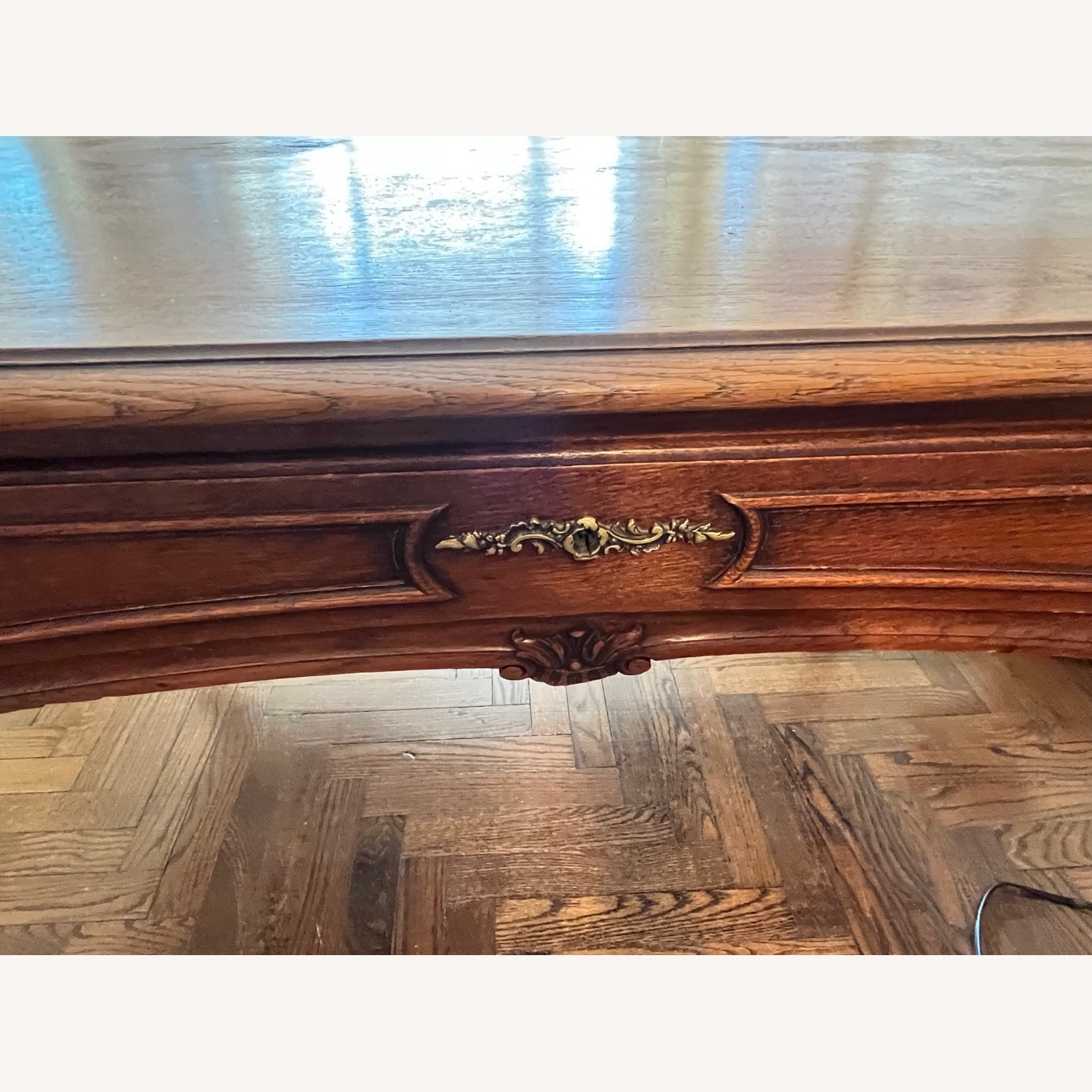 French Country Style 3-Dwr Desk w Carved Details - image-5