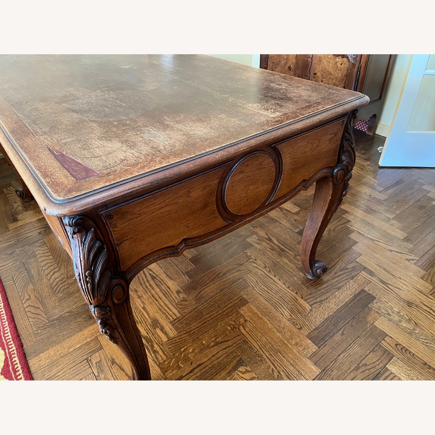 French Country Style 3-Dwr Desk w Carved Details - image-2