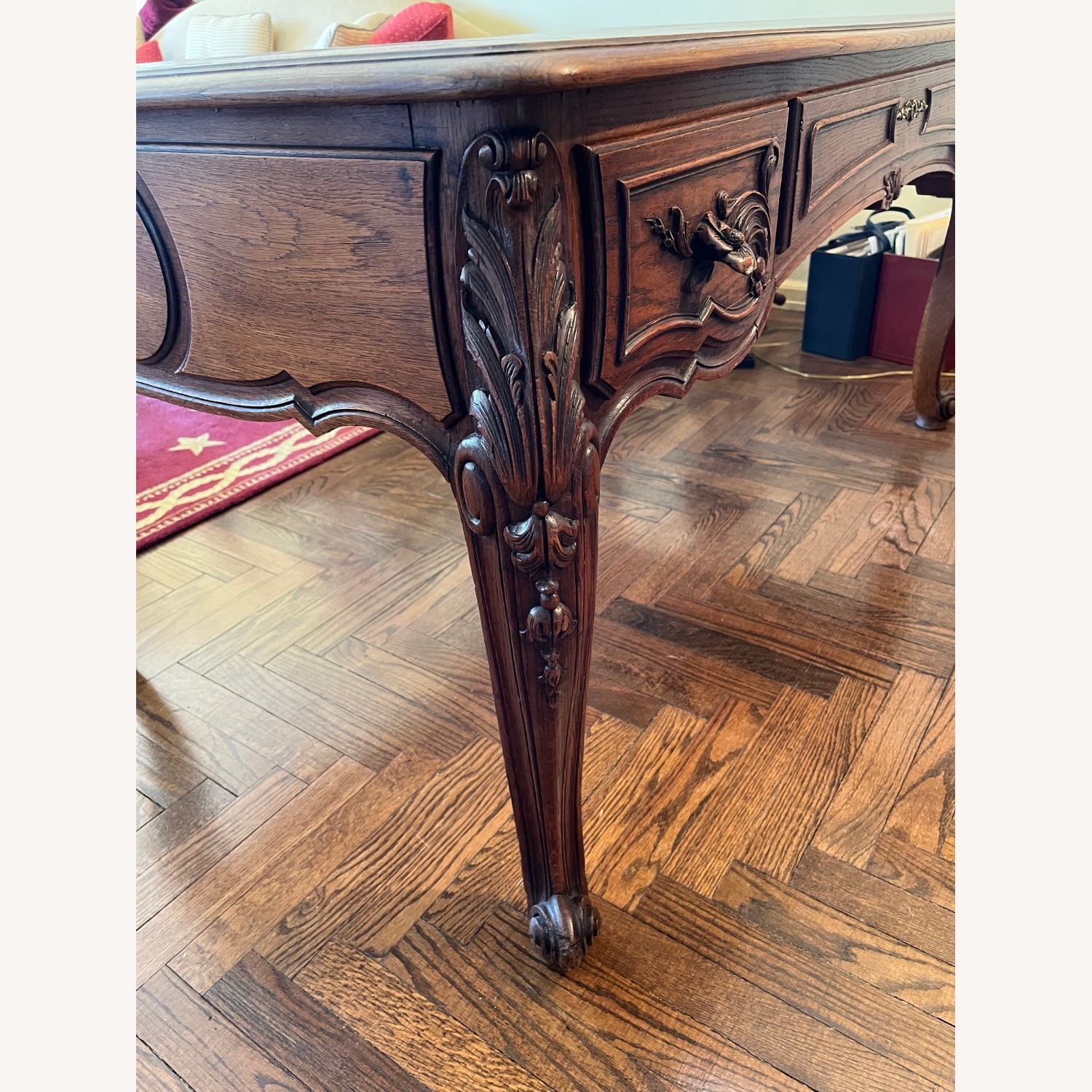 French Country Style 3-Dwr Desk w Carved Details - image-7