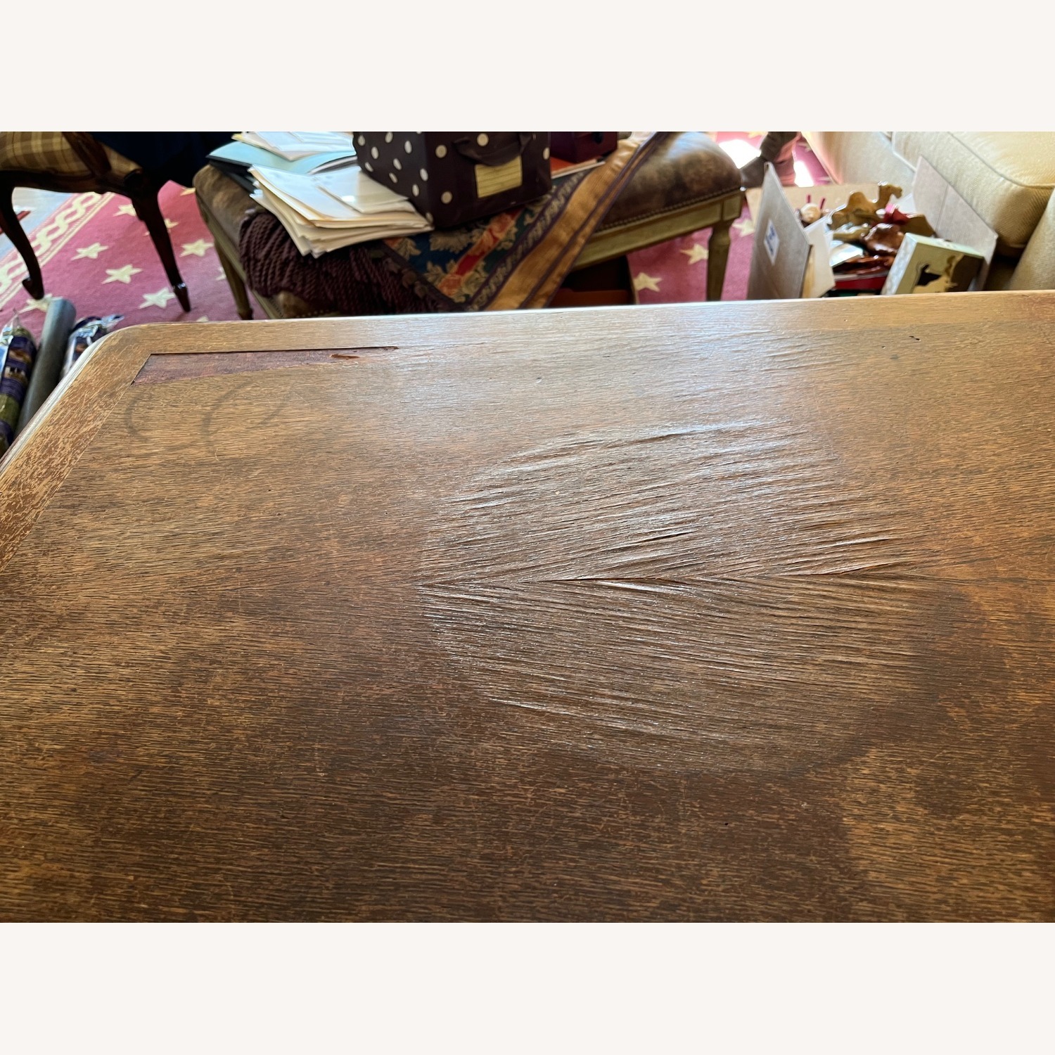 French Country Style 3-Dwr Desk w Carved Details - image-3