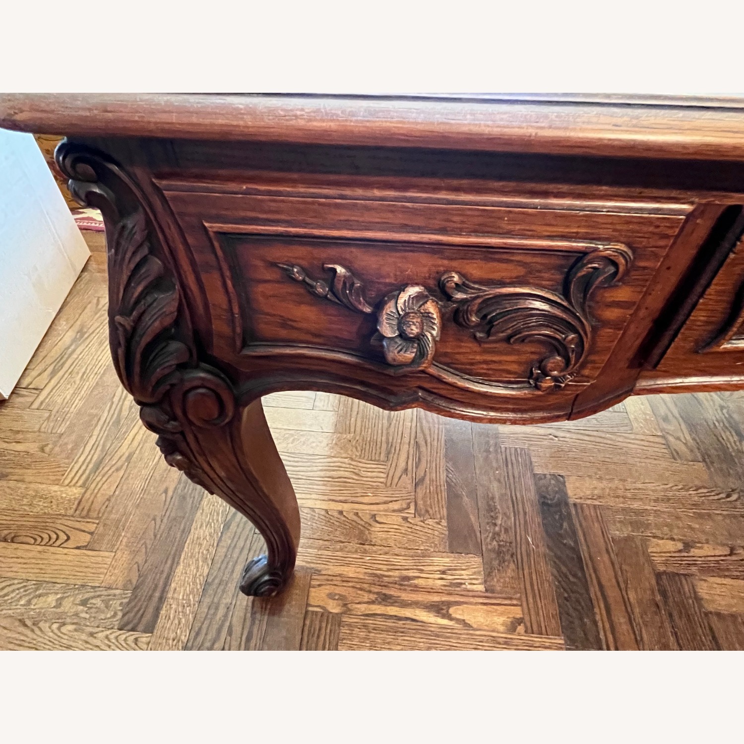 French Country Style 3-Dwr Desk w Carved Details - image-6