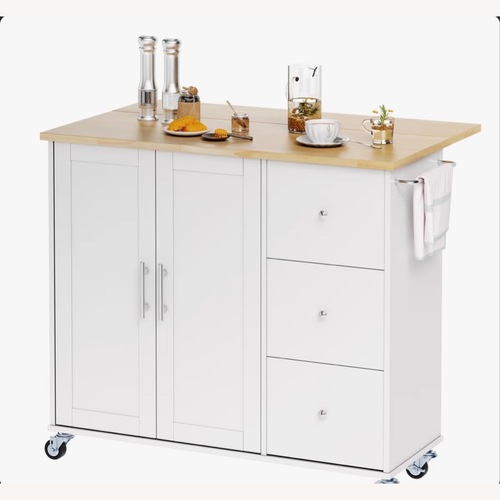 Used Wayfair Kitchen Island/Cart W Bar Top & Stools for sale on AptDeco