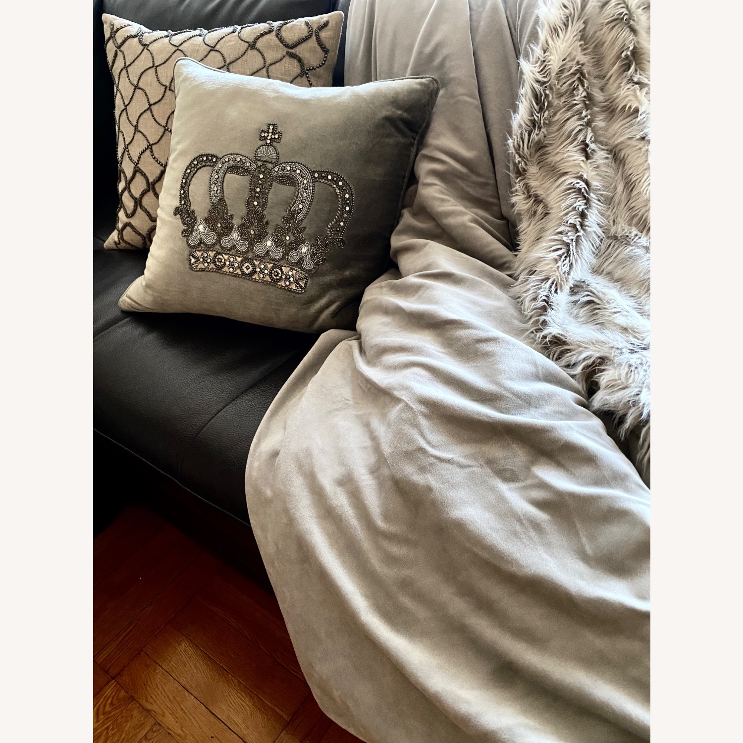 Arhaus Chevron Faux Fur Throw/Queen Duvet Set - image-3