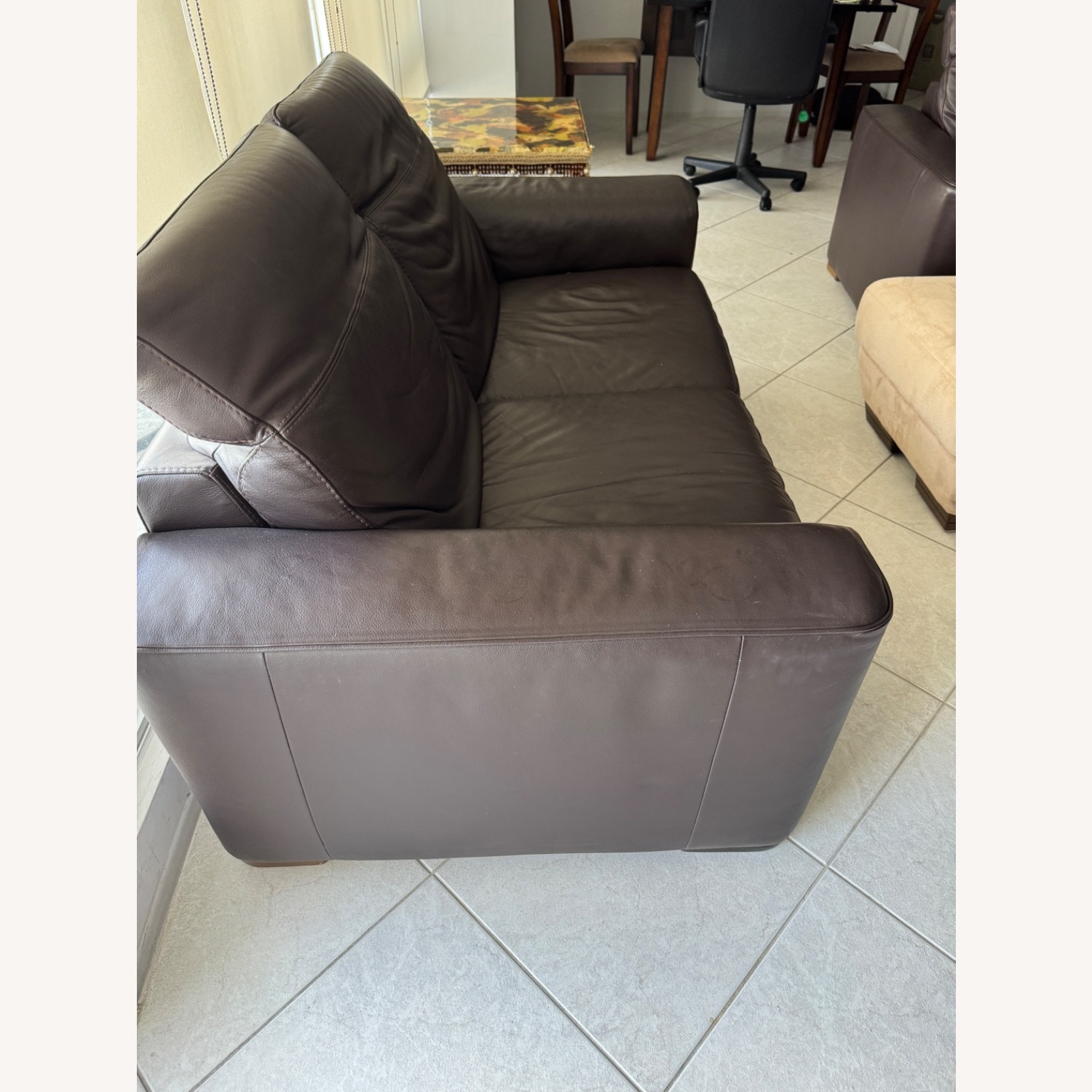 Natuzzi Dark Brown Leather Loveseat - image-1