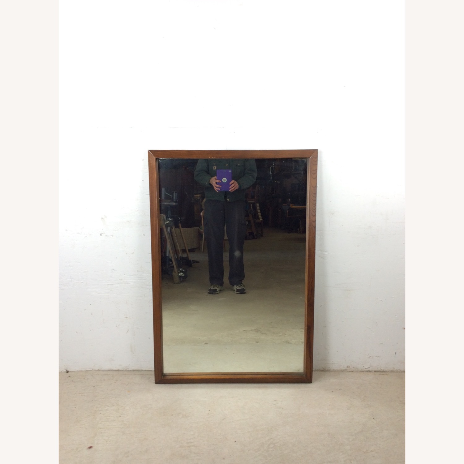 Mid Century Rectangular Mirror with Dark Oak Frame - image-1