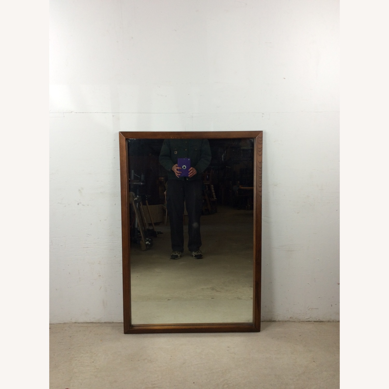 Mid Century Rectangular Mirror with Dark Oak Frame - image-3