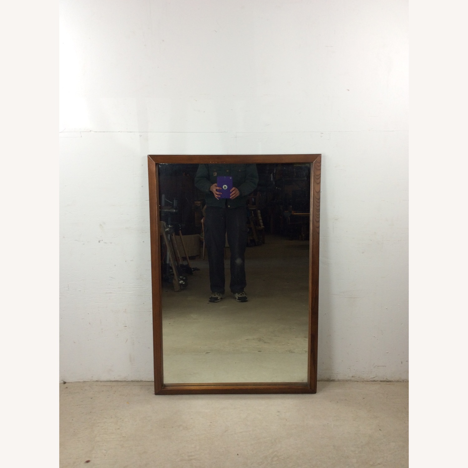 Mid Century Rectangular Mirror with Dark Oak Frame - image-2