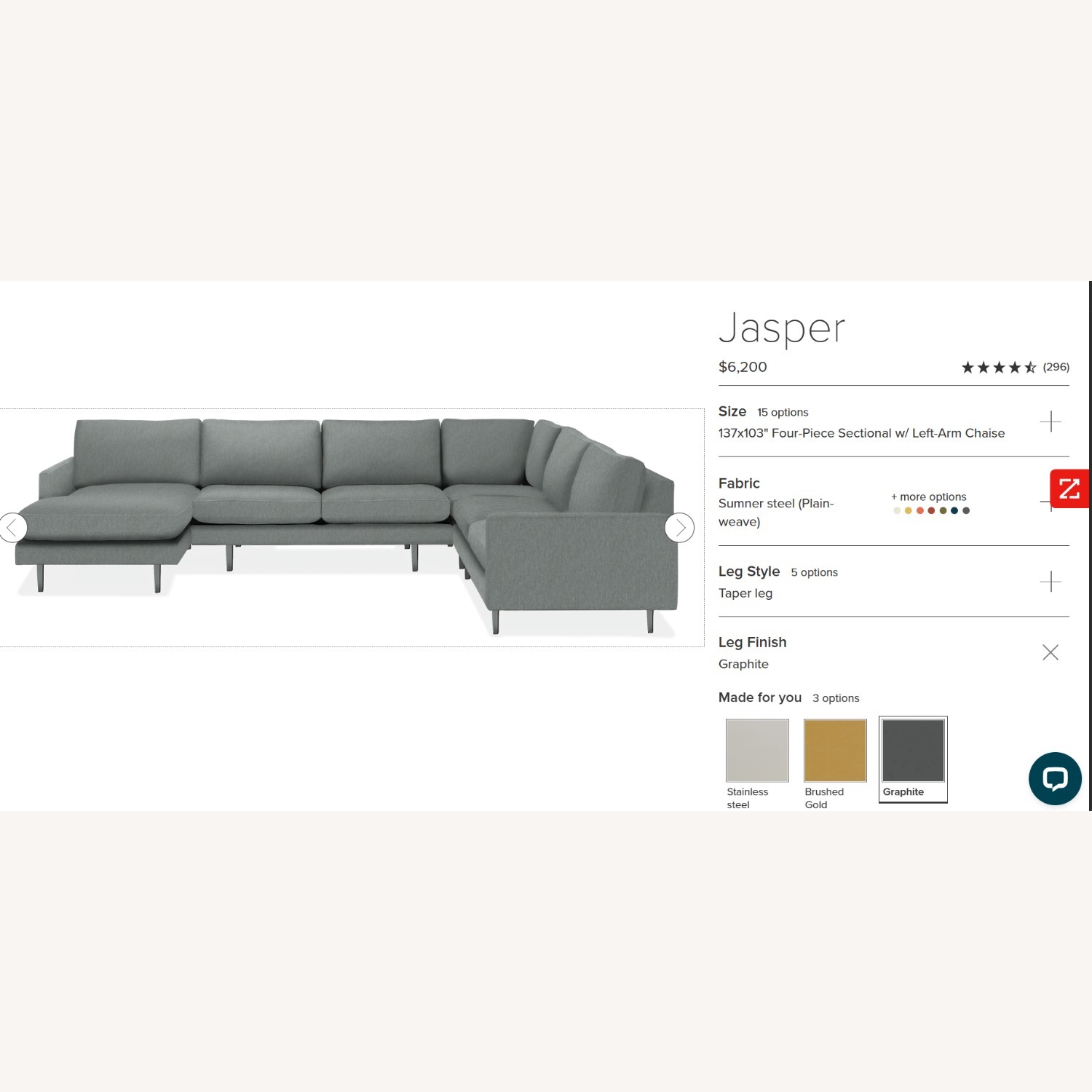 Room & Board Jasper Light Gray Fabric 3+ Piece Sectional - image-6