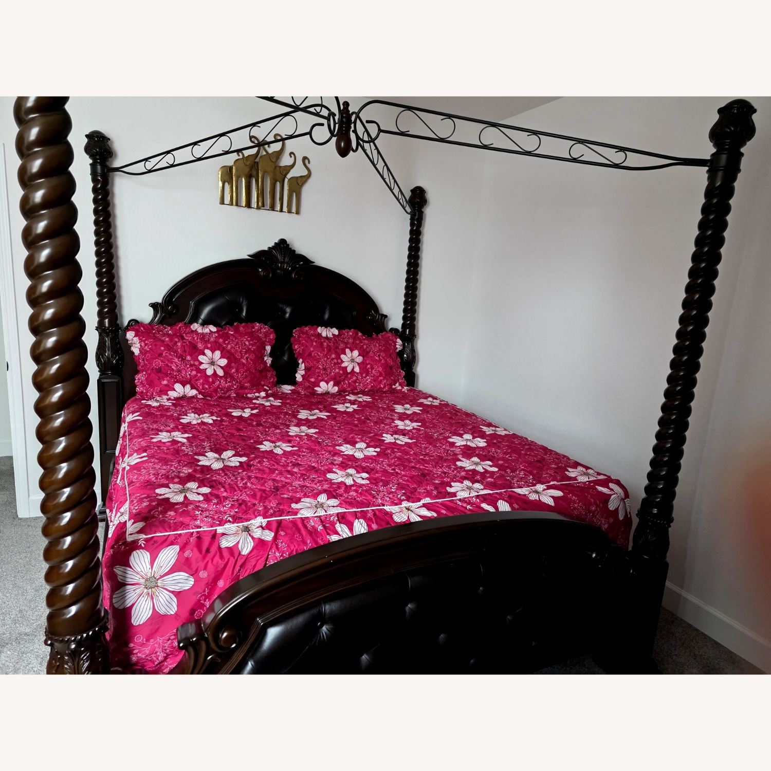 Vintage/Antique Finds Dark Brown Wood King Bed - image-1