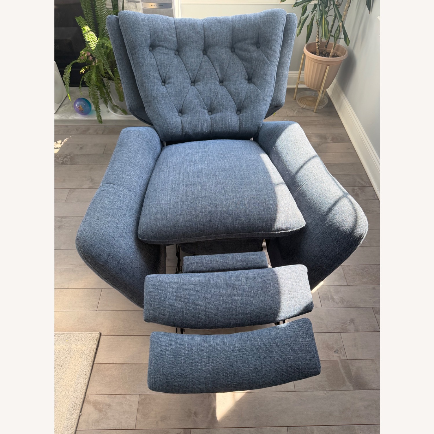 Pottery Barn Wells Blue Fabric Recliner - image-2