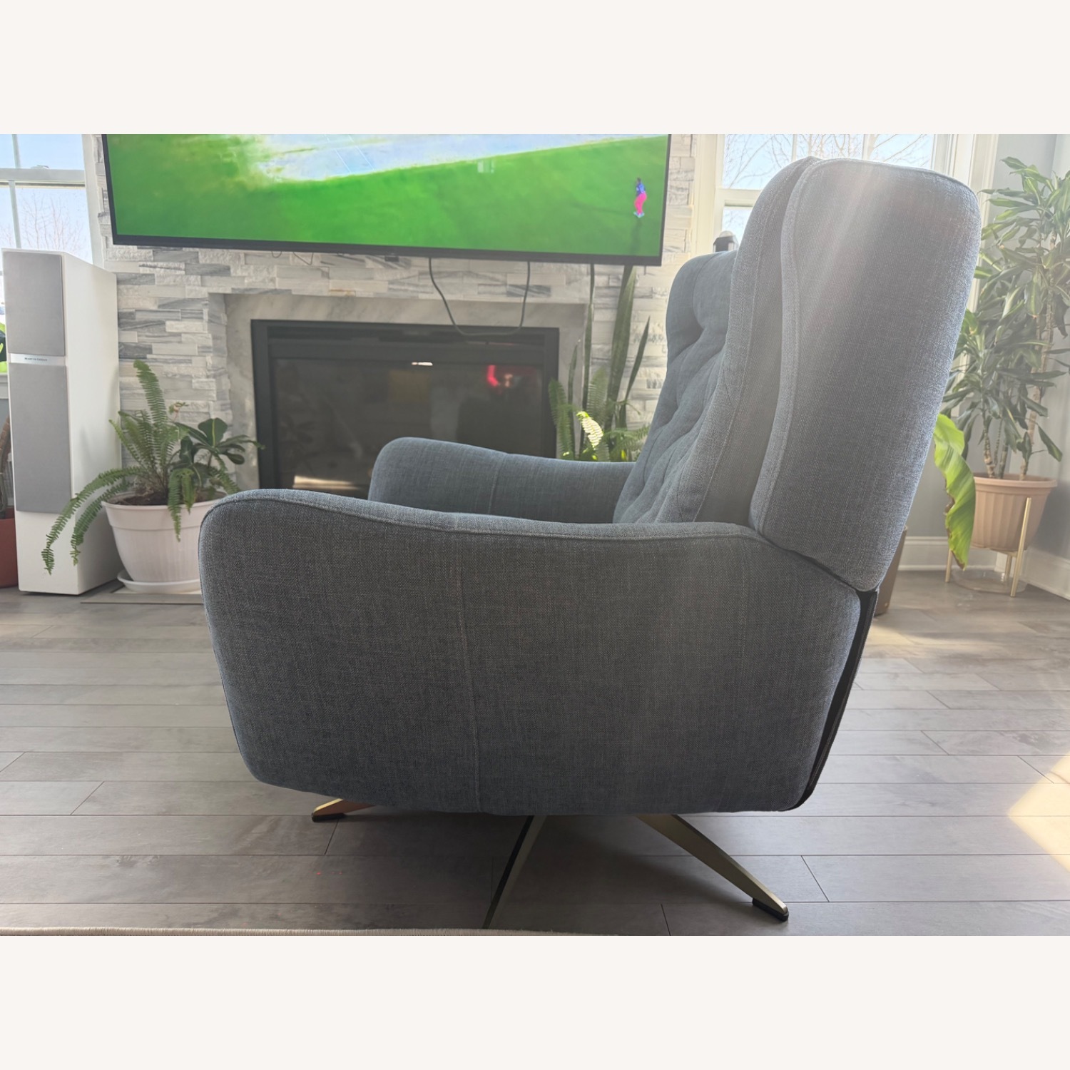 Pottery Barn Wells Blue Fabric Recliner - image-4