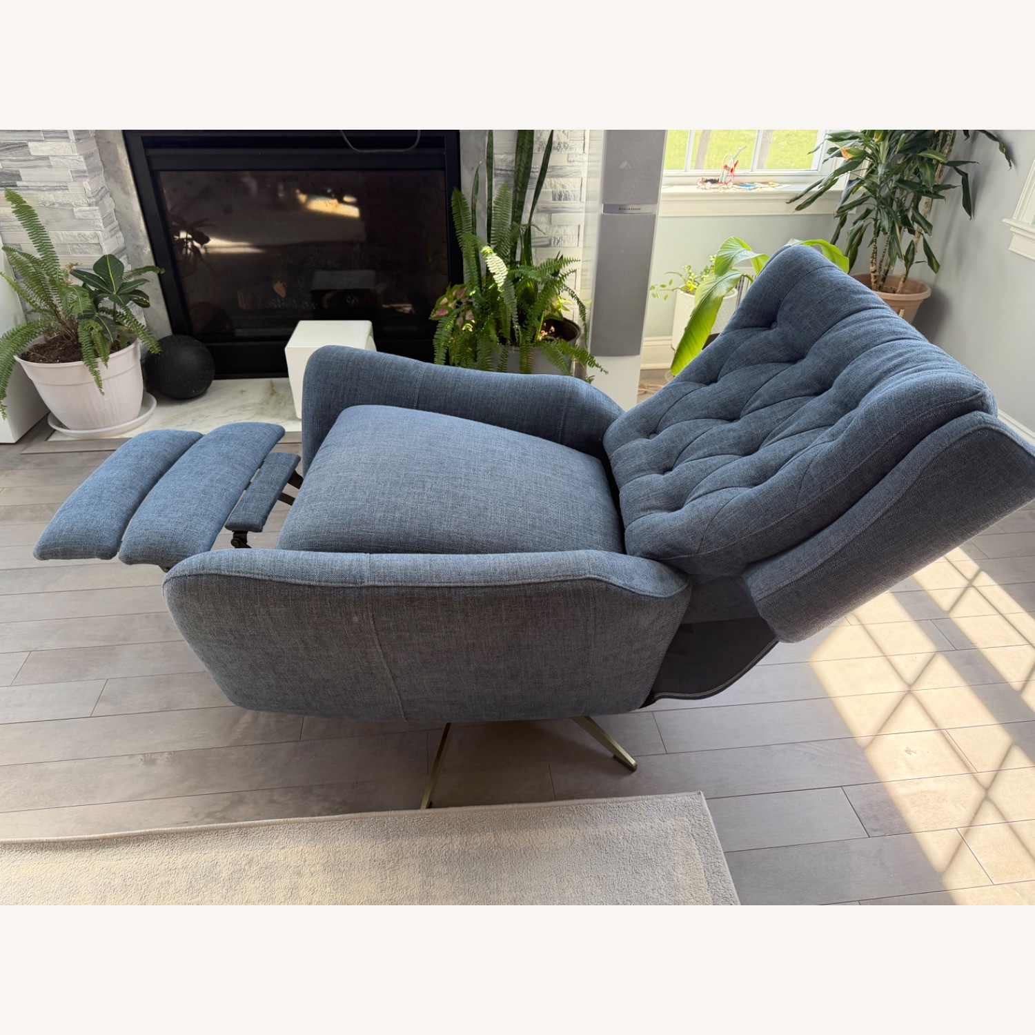 Pottery Barn Wells Blue Fabric Recliner - image-6