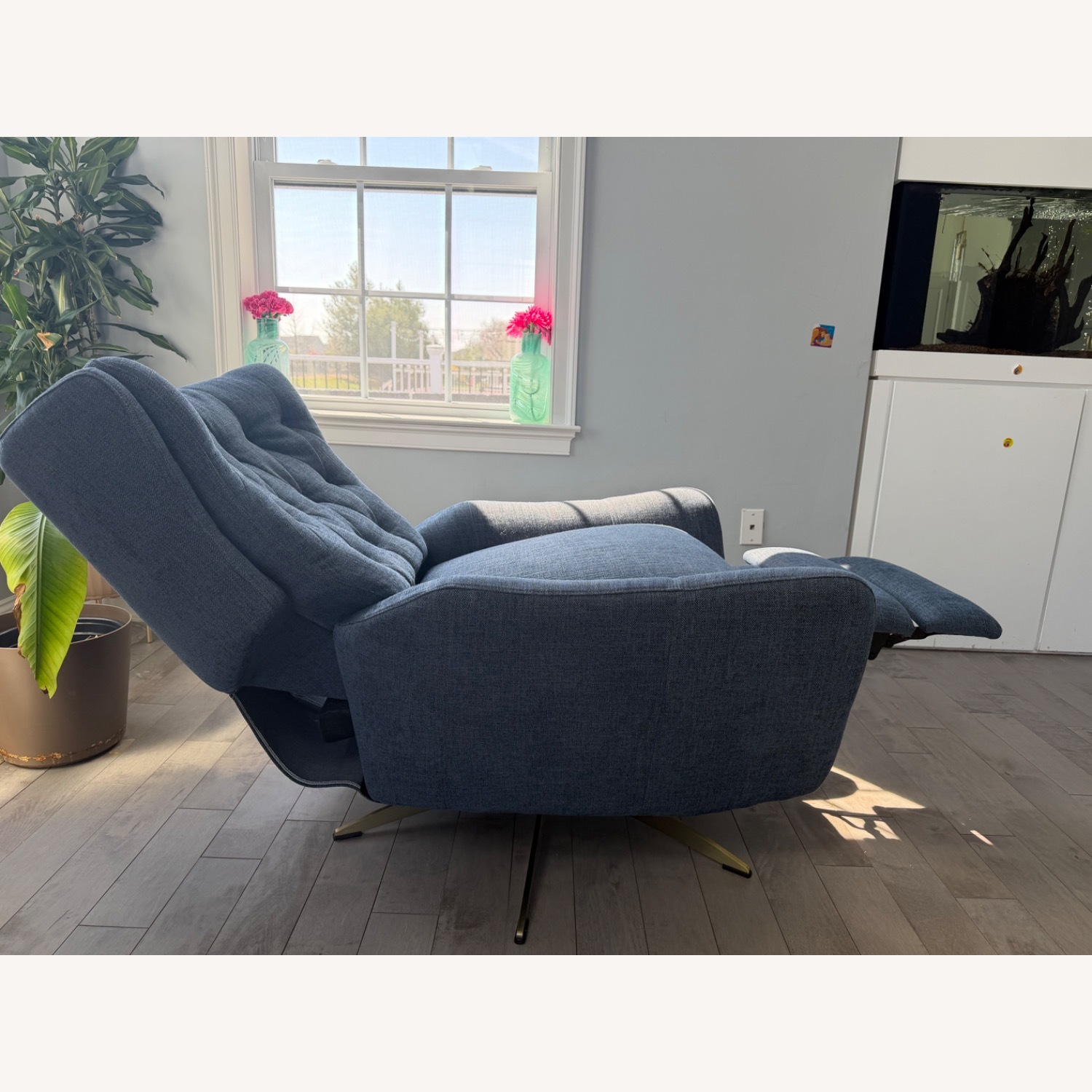 Pottery Barn Wells Blue Fabric Recliner - image-5