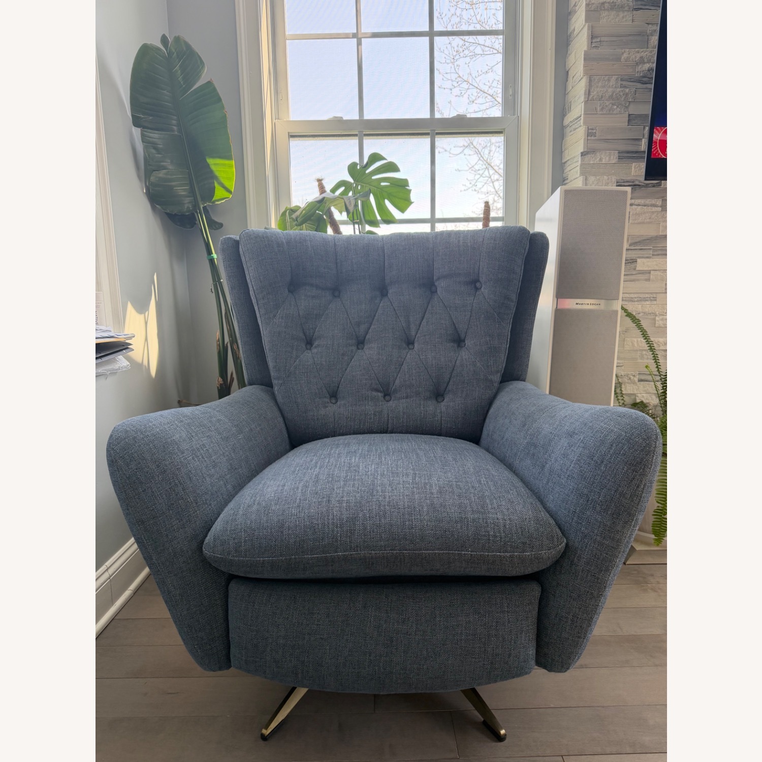Pottery Barn Wells Blue Fabric Recliner - image-1