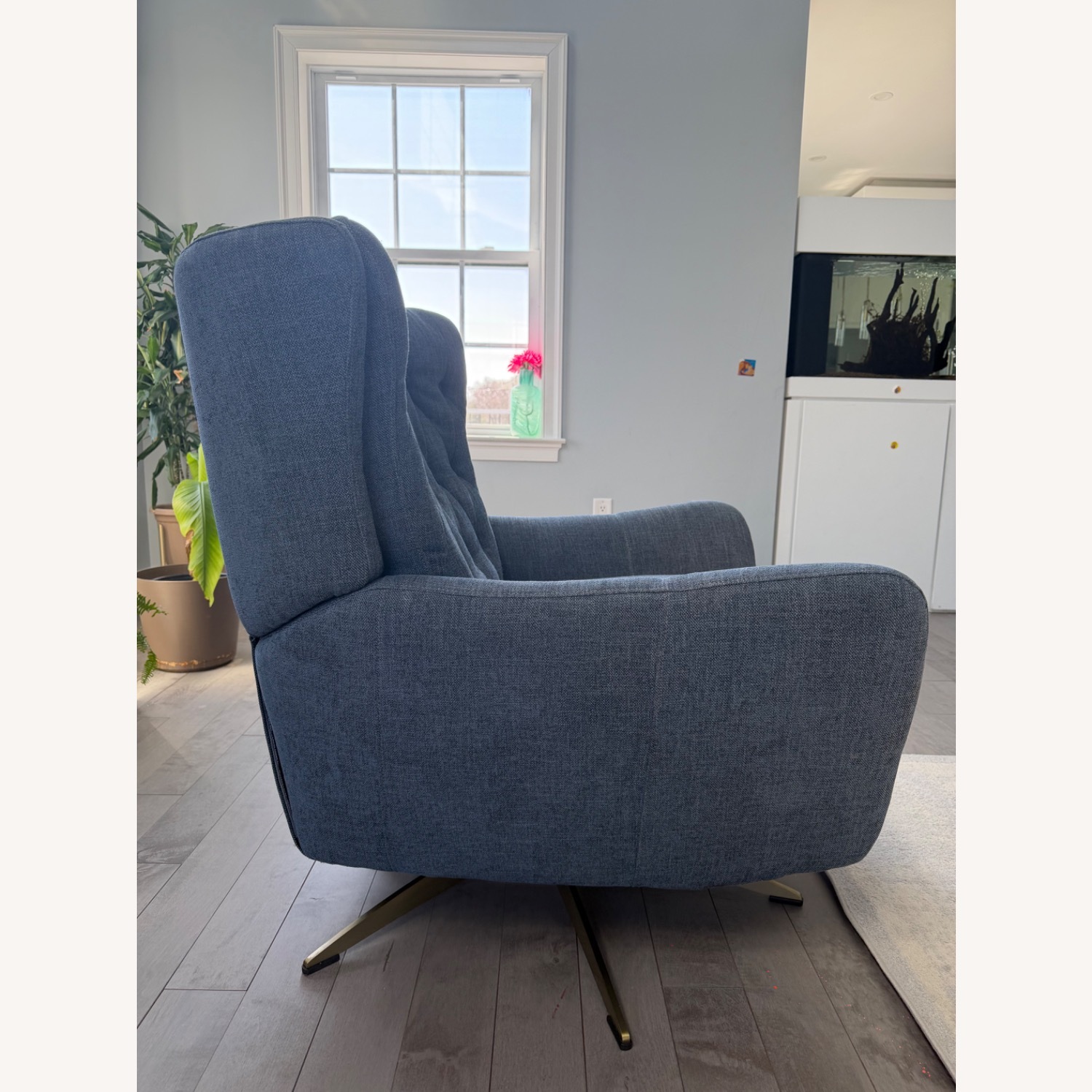 Pottery Barn Wells Blue Fabric Recliner - image-3