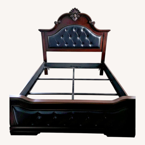 Used Vintage/Antique Finds Dark Brown Wood Queen Bed for sale on AptDeco