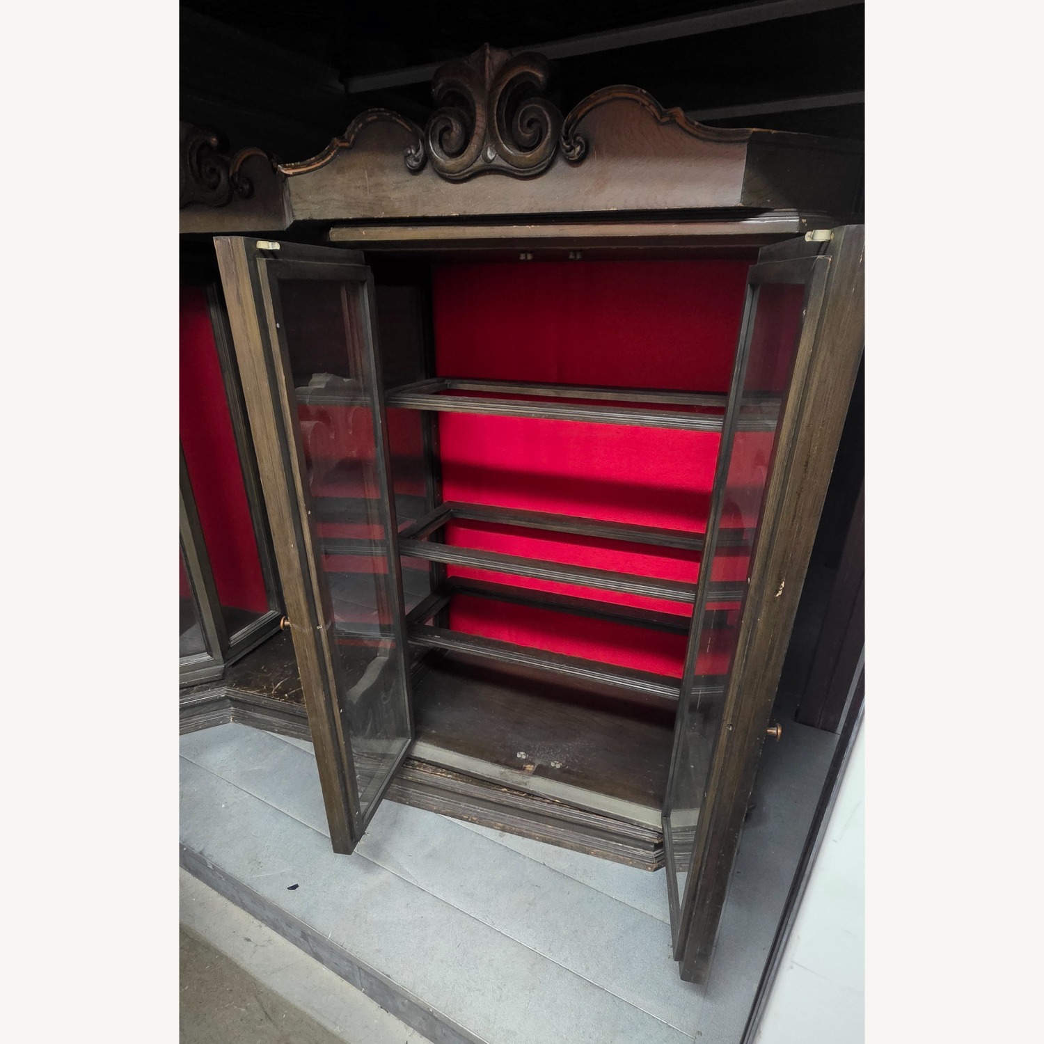 Antique-Style China Cabinet - Ornate Carved Wood - image-2