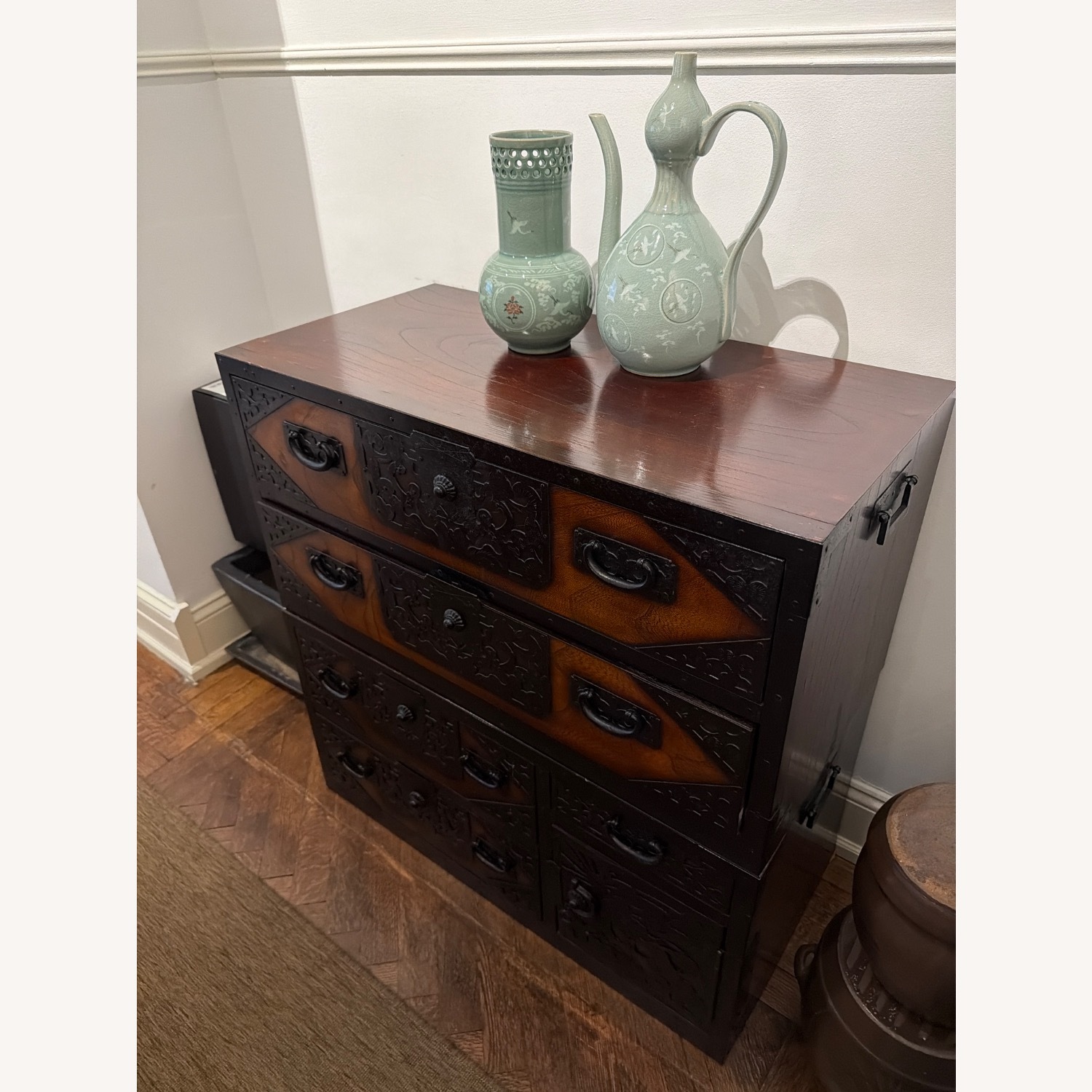 Vintage/Antique Dark Brown Wood Chest - image-2