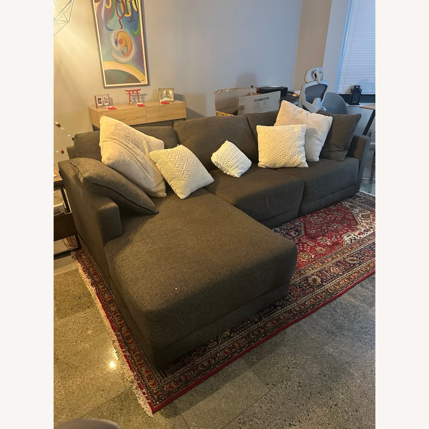 3 Piece Sectional Couch + 2 Grey Pillows - image-2