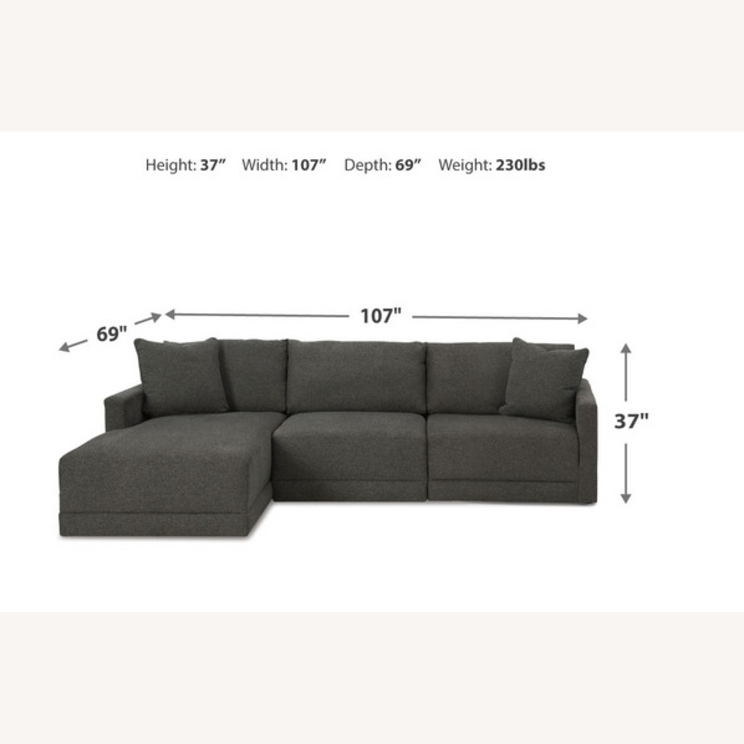 3 Piece Sectional Couch + 2 Grey Pillows - image-3
