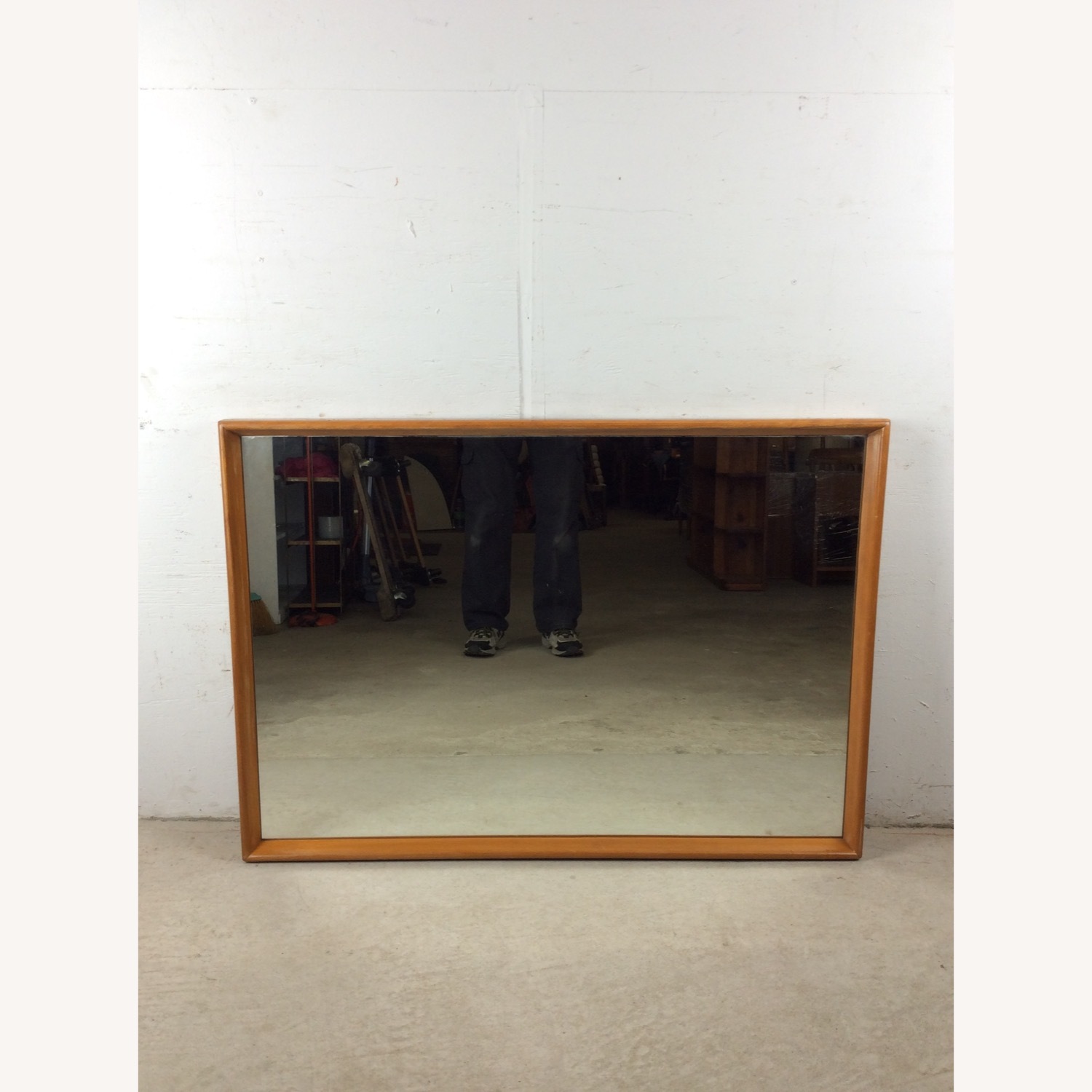 Mid Century Long Mirror with Maple Frame - image-2