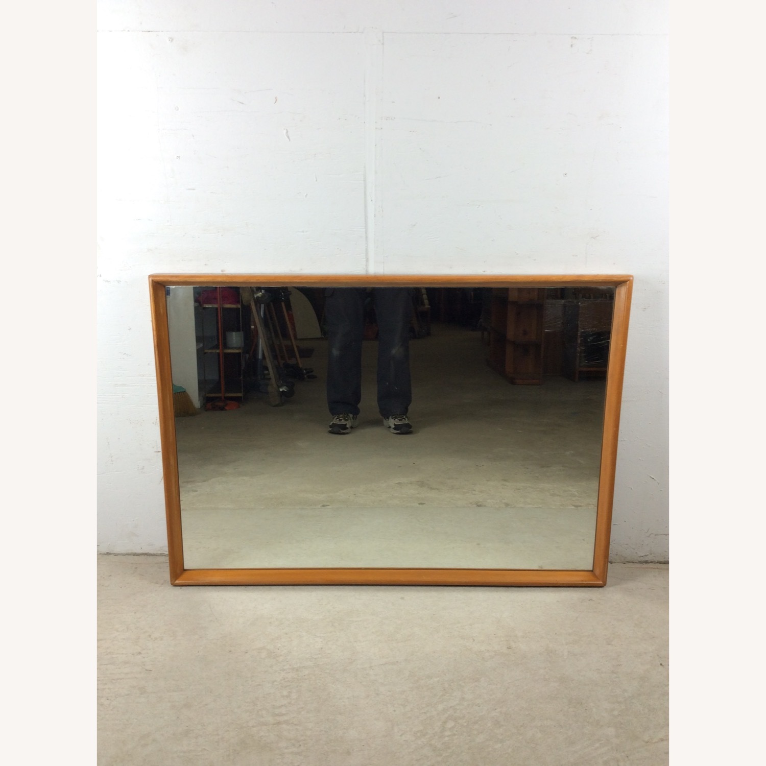 Mid Century Long Mirror with Maple Frame - image-1