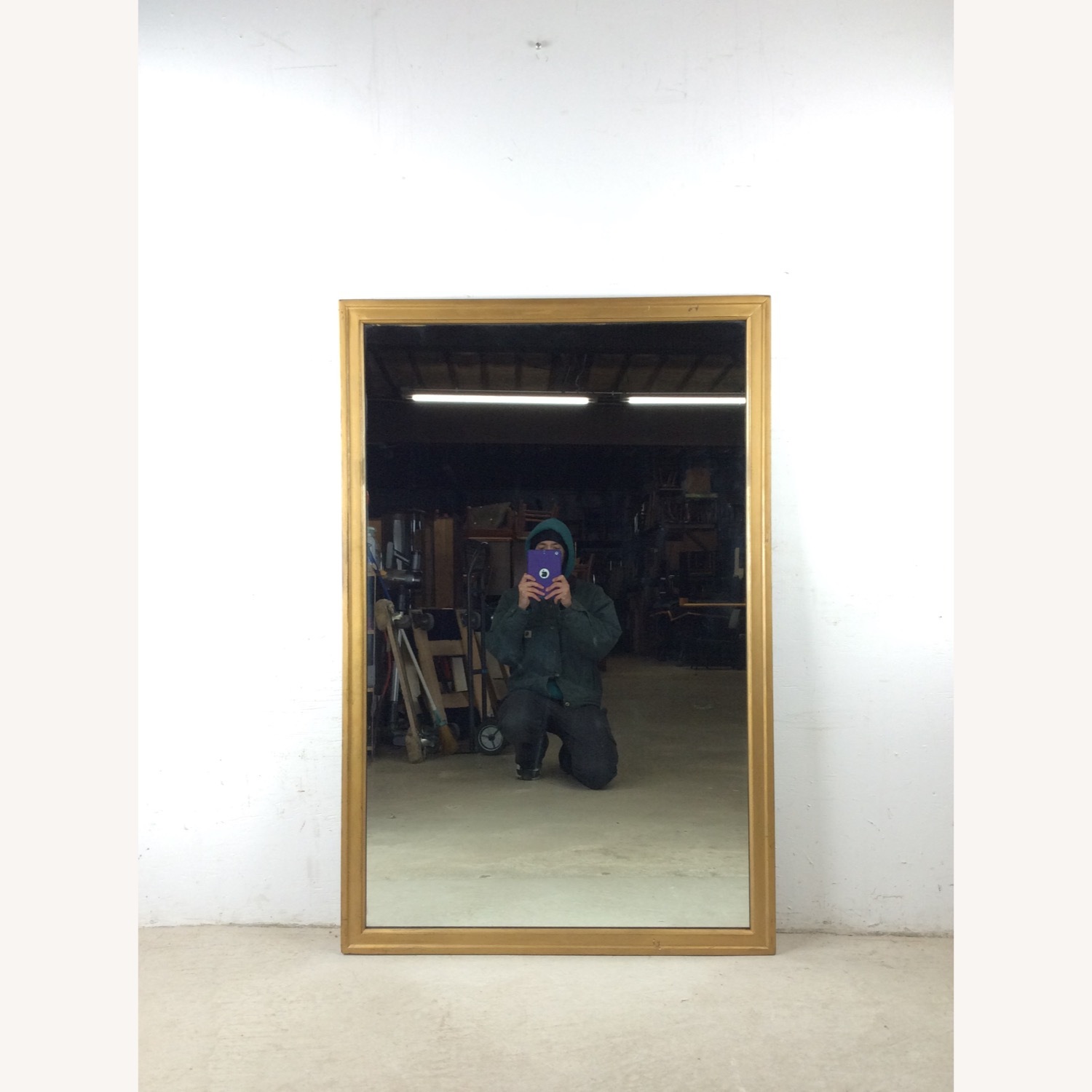 Mid Century Rectangular Mirror with Blonde Frame - image-2