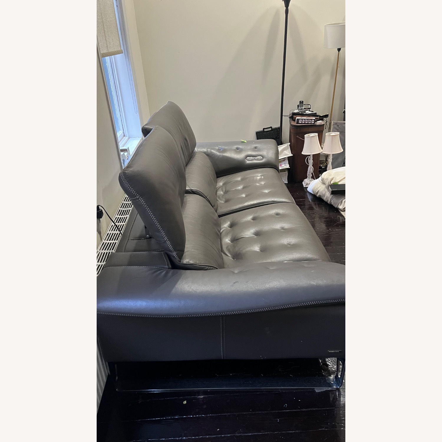 Roche Bobois Light Gray Leather 2 Seater Sofa - image-3