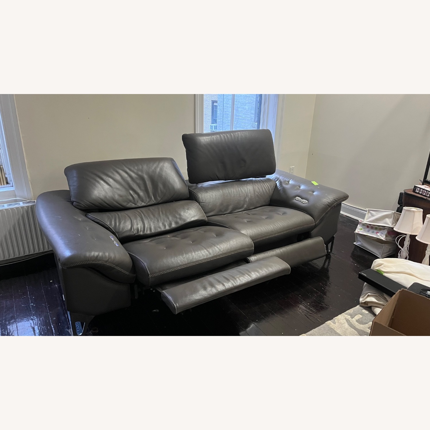 Roche Bobois Light Gray Leather 2 Seater Sofa - image-2