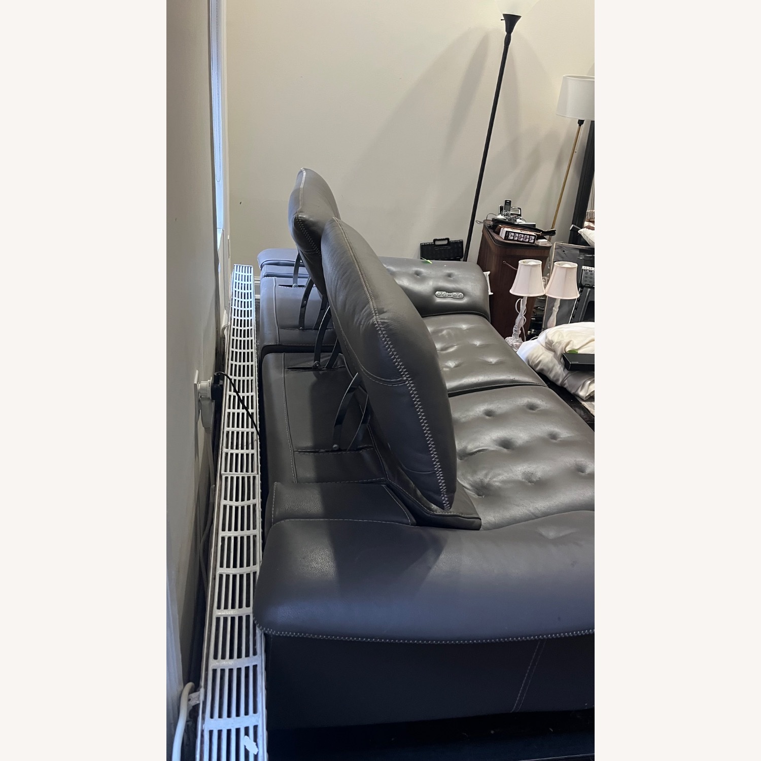 Roche Bobois Light Gray Leather 2 Seater Sofa - image-6