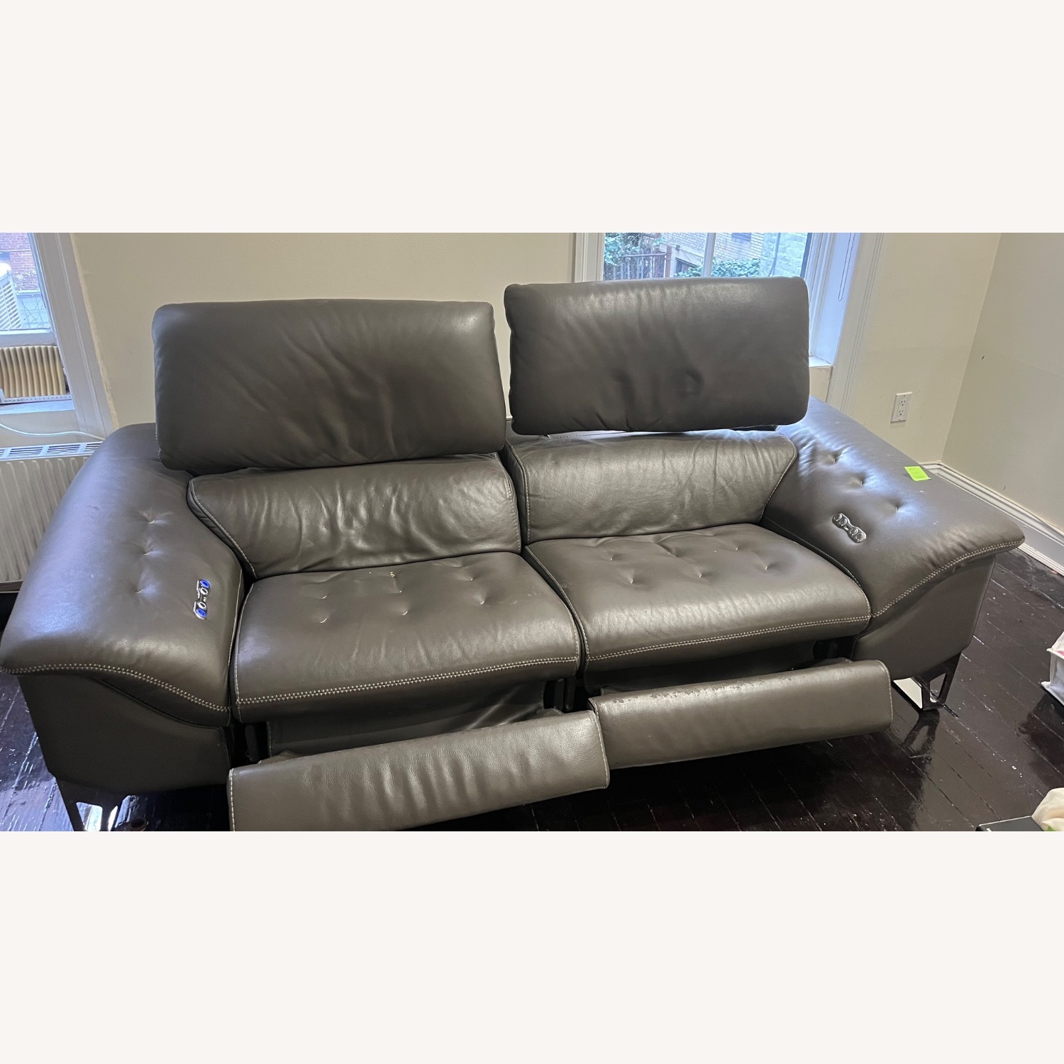 Roche Bobois Light Gray Leather 2 Seater Sofa - image-4