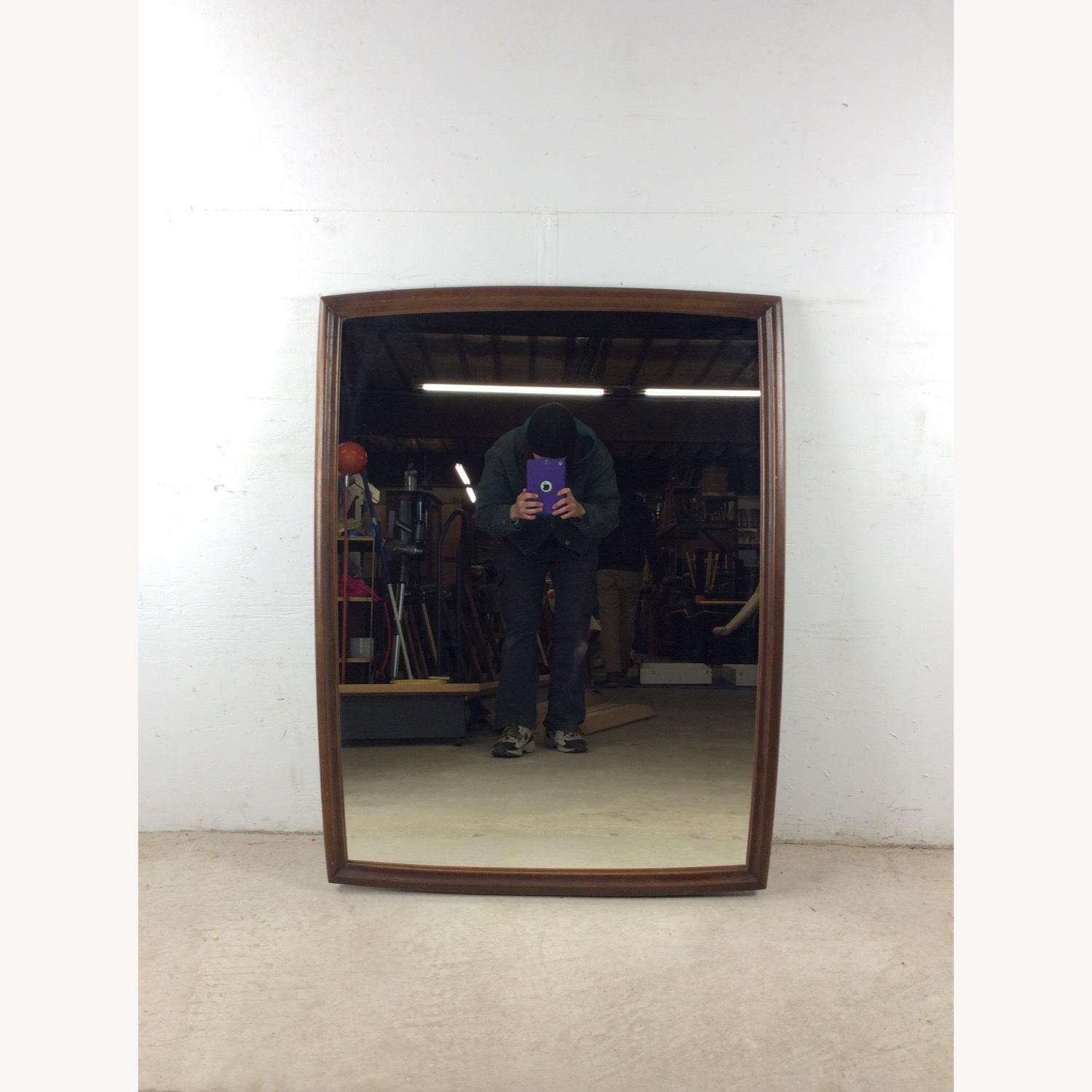 Mid Century Walnut Wall Mirror with Rounded Frame - image-3
