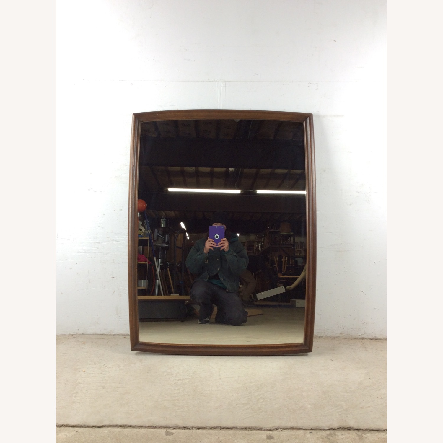 Mid Century Walnut Wall Mirror with Rounded Frame - image-1