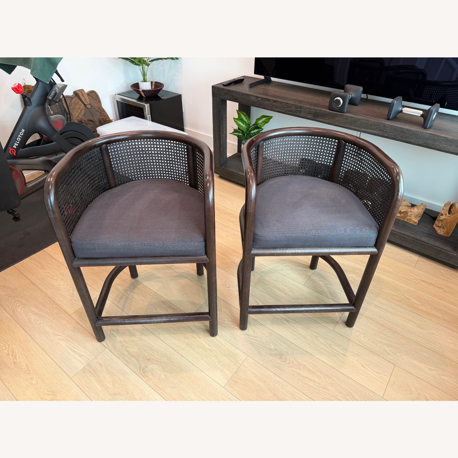 Crate & Barrel Dark Brown Wood Stools - image-2