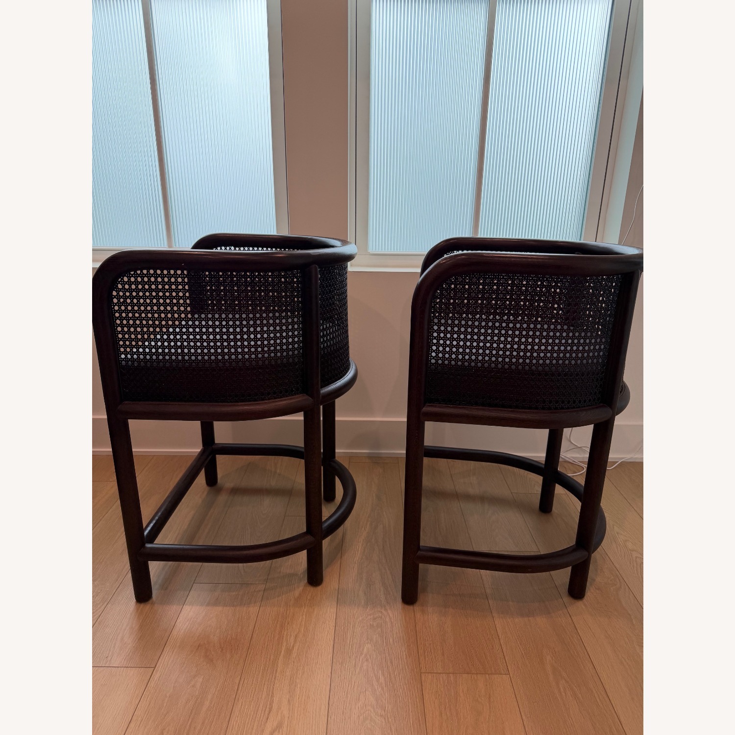 Crate & Barrel Dark Brown Wood Stools - image-3