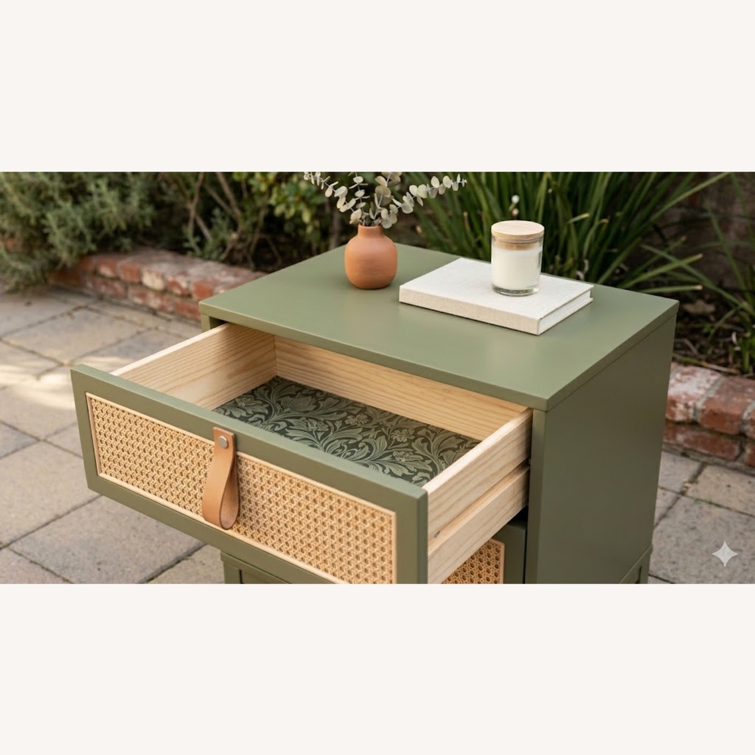 Bayberry Olive Nightstand W Leather Pulls - image-1