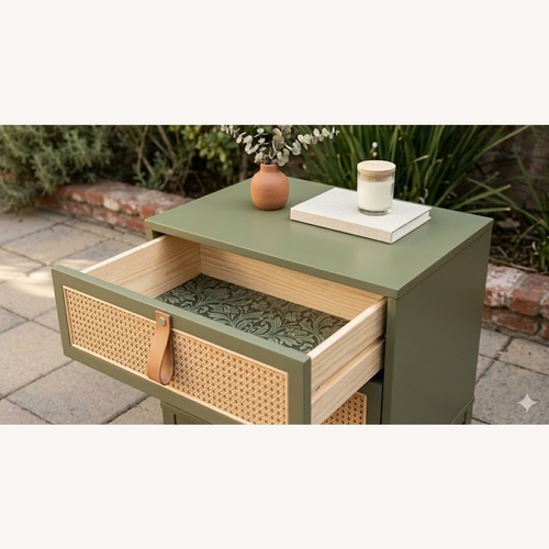 Used Bayberry Olive Nightstand W Leather Pulls for sale on AptDeco