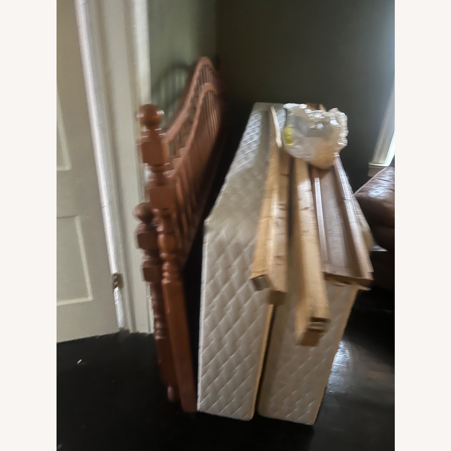 Vintage/Antique Light Brown Wood King Bed - image-2