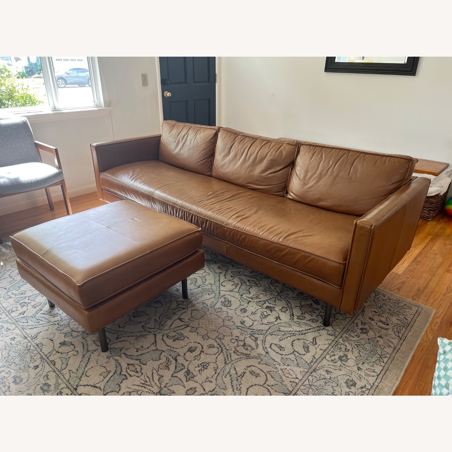West Elm Leather 3+ Seater Sofa & Ottoman - image-1