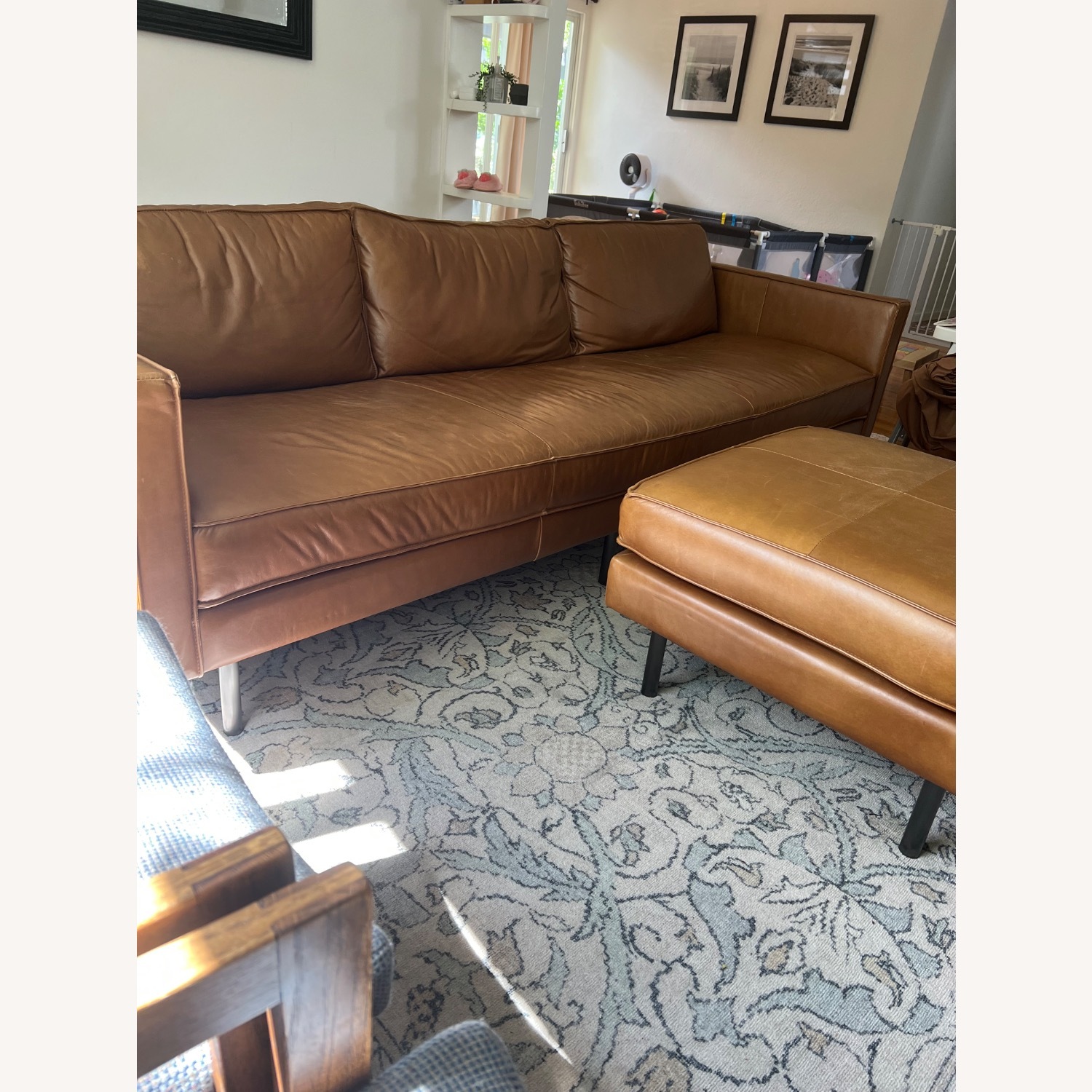 West Elm Leather 3+ Seater Sofa & Ottoman - image-2