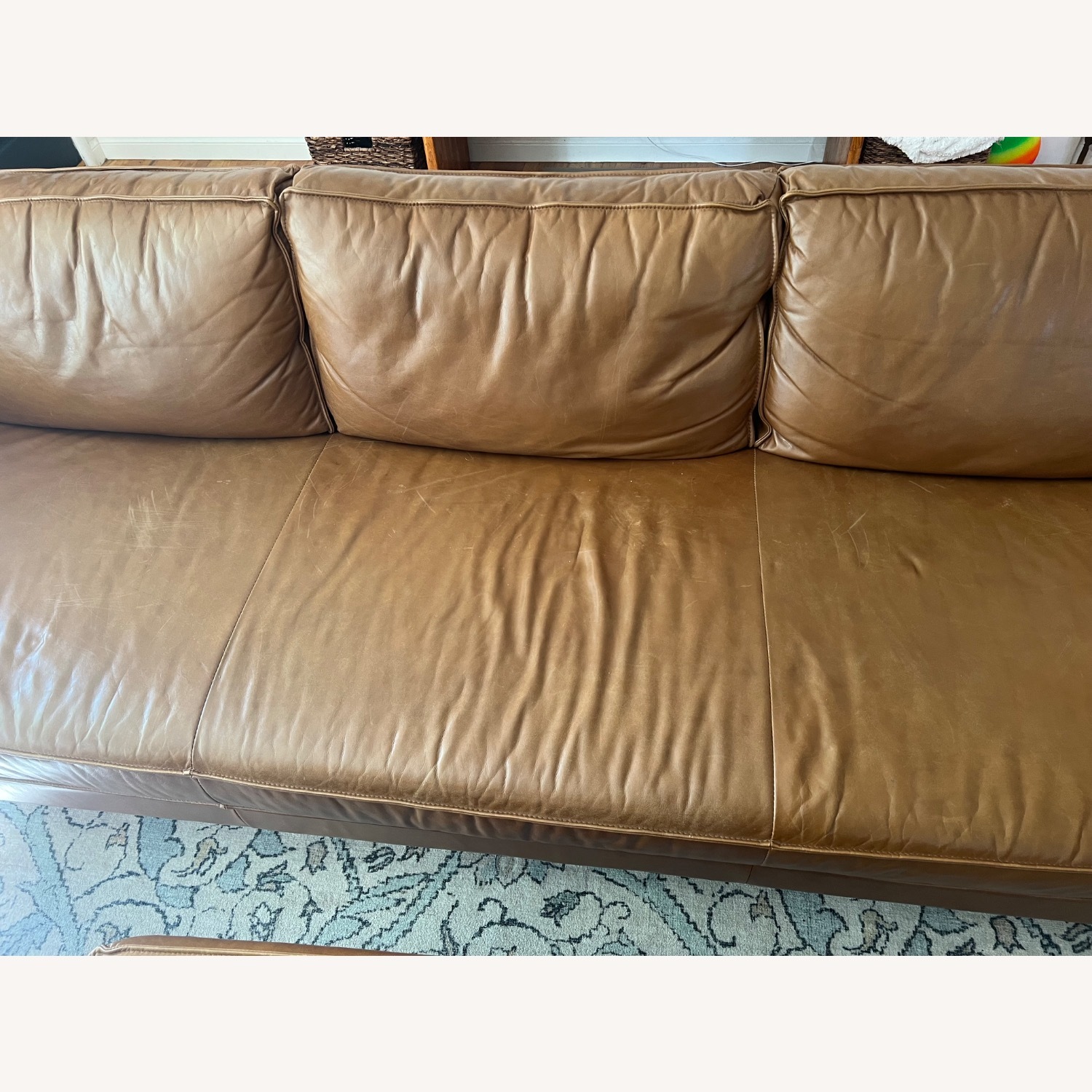 West Elm Leather 3+ Seater Sofa & Ottoman - image-5