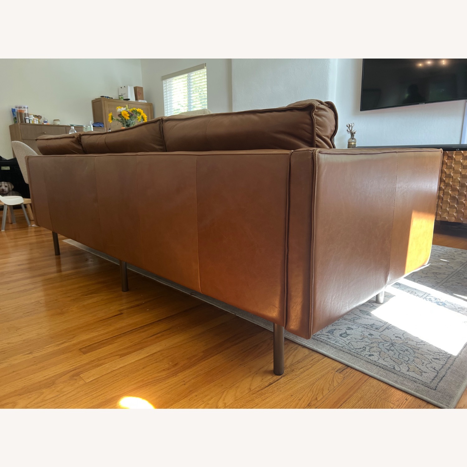 West Elm Leather 3+ Seater Sofa & Ottoman - image-3