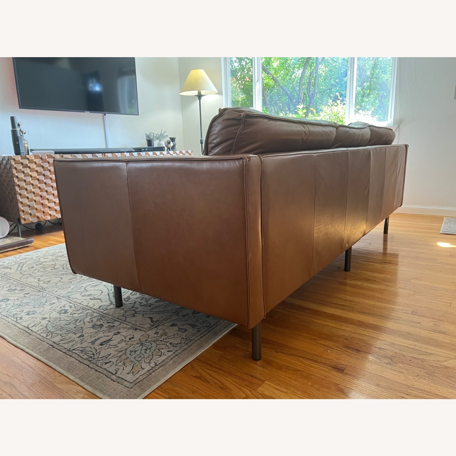 West Elm Leather 3+ Seater Sofa & Ottoman - image-4