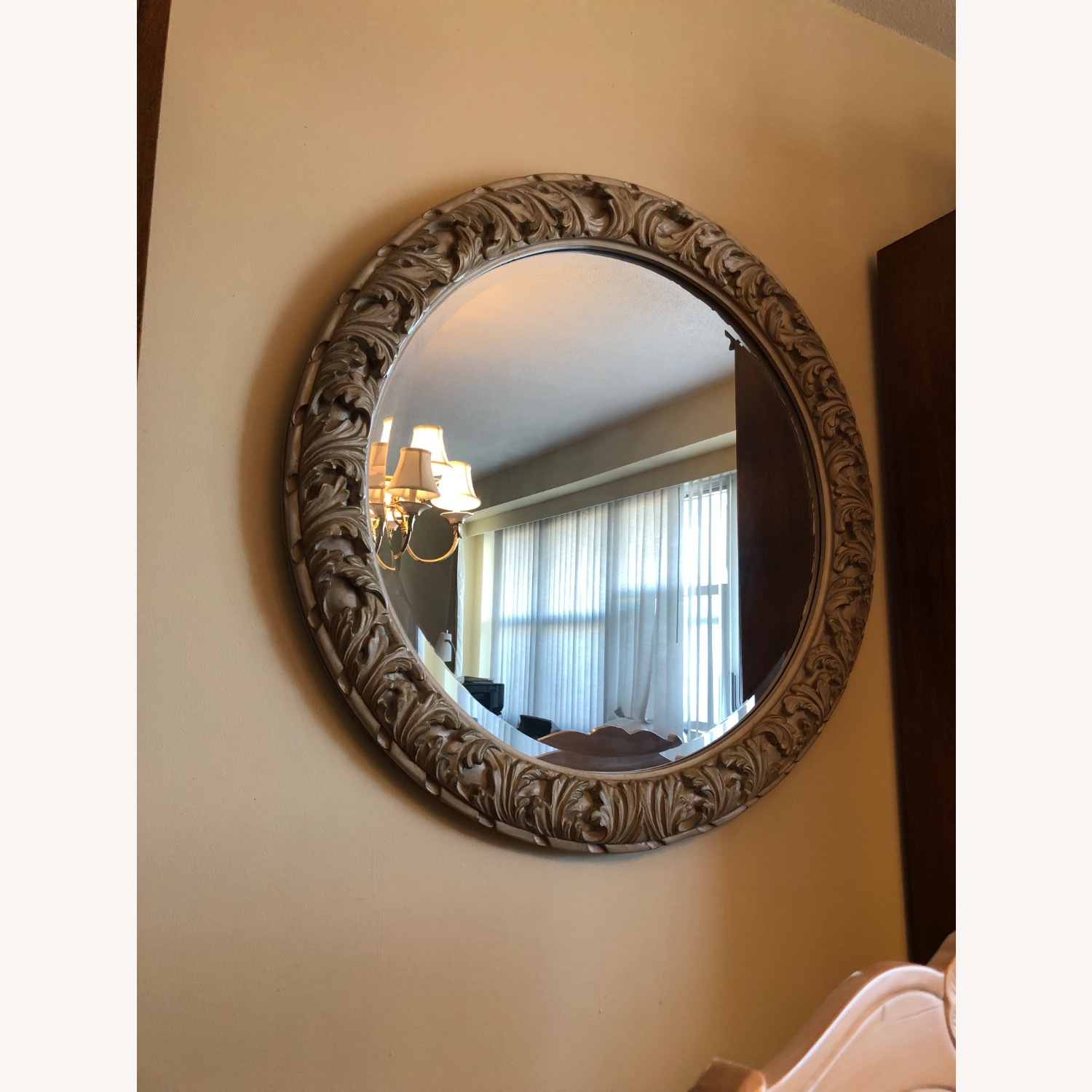 Vintage/Antique Light Brown Wood Wall Mirror - image-1