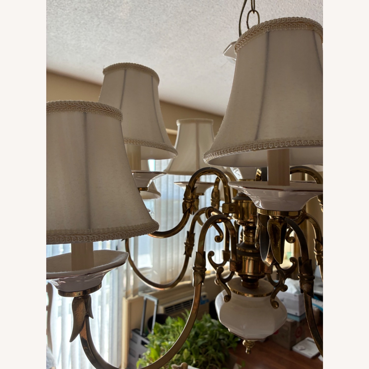 Vintage/Antique White Brass Ceiling Lamp - image-8